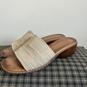 Danelle Slide Sandals Size 7/7.5 Cream Ribbed Low Wedge Open Toe Summer